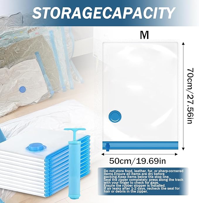 10 Pack 80% Space Saver Vacuum Storage Bags with Hand Pump, Compression Vacuum Seal Bags for Travel, Clothing, Luggage, Blankets, Comforters, Saving More Closet Space(10 Medium-HPUMP)-NeatNest