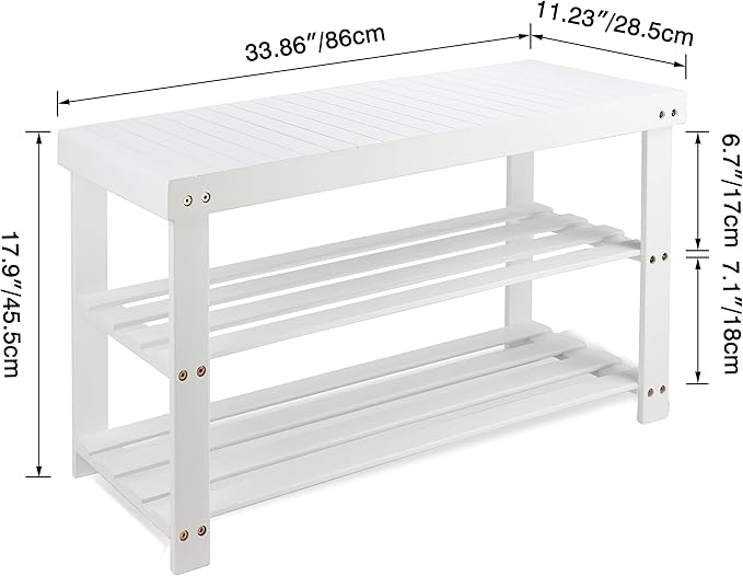 SMIBUY Bamboo Shoe Rack Bench, 3-Tier Shoe Organizer Storage Shelf for Entryway Hallway Bathroom Living Room (White)-NeatNest