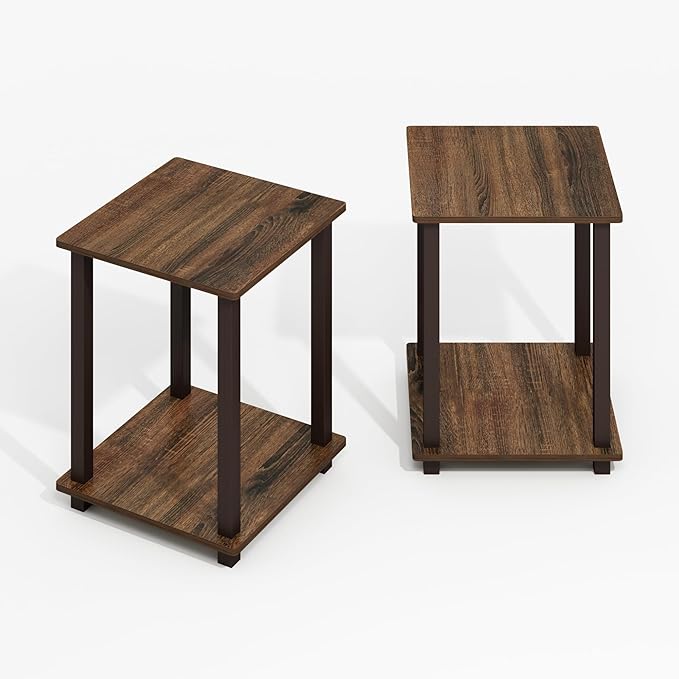 Furinno Simplistic End Table, 2-Pack, Plastic Frame, Black Walnut/Brown-NeatNest