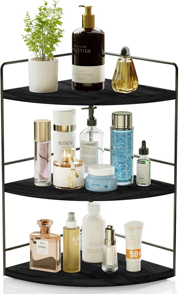 ZGO 3-Tier Bathroom Organizer Countertop, Corner Bathroom Counter Organizer, Makeup Organizer for Vanity Skincare Organizers and Storage, Bathroom Counter Storage(Black)-NeatNest