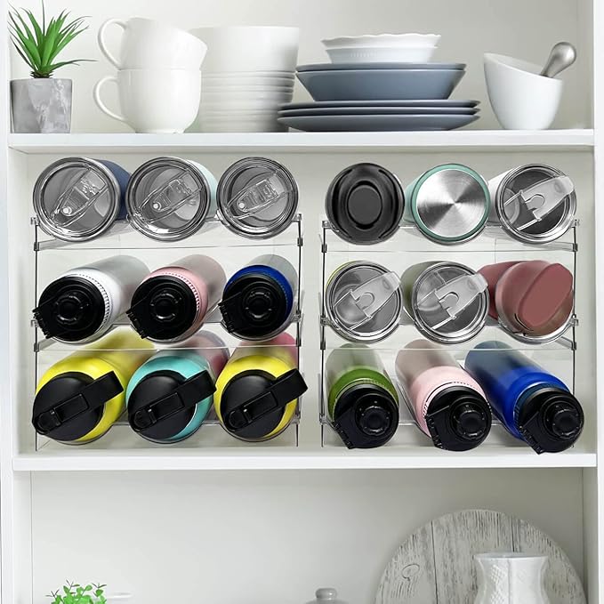 3 Pack Water Bottle Organizer, Stackable Kitchen Home Organization and Storage Rack, Plastic Cup Storage Organizer for Kitchen Cabinet Cupboard Organizer and Storage Cup Rack for Counter-NeatNest