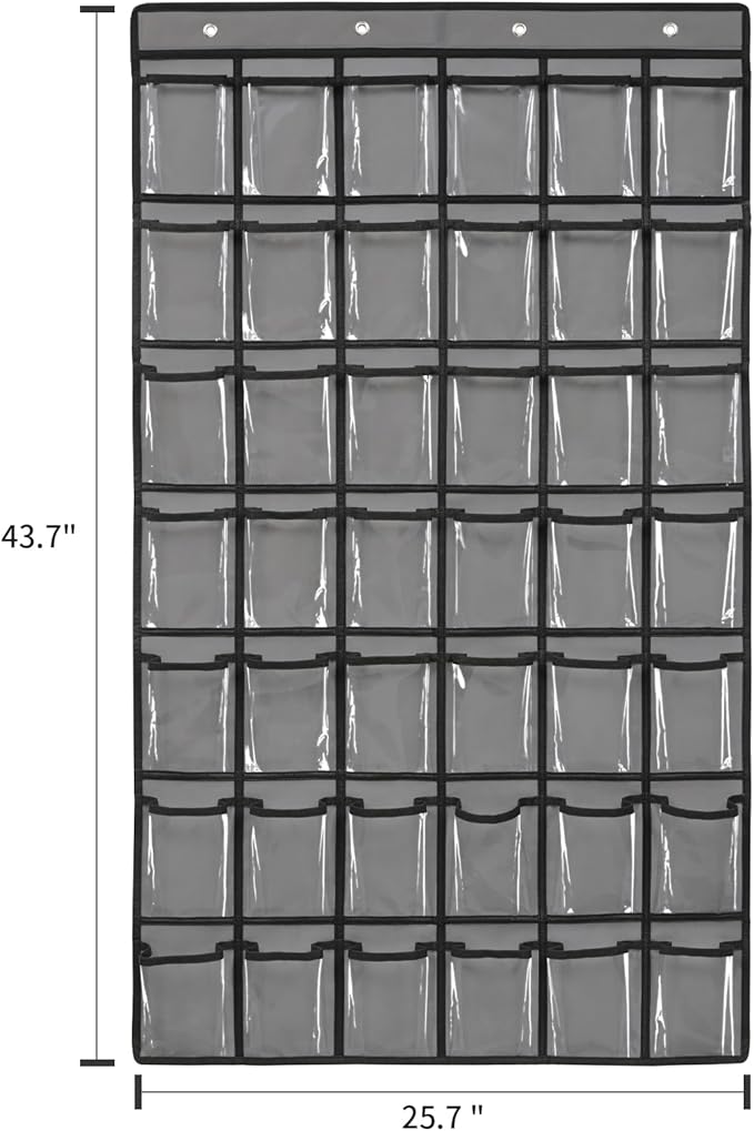 42 Pocket Classroom Pocket Chart for Cell Phones and Calculator,Clear Cellphone Pocket Chart for Classroom with Number Sticker and Hooks (Grey-42 Pockets)-NeatNest