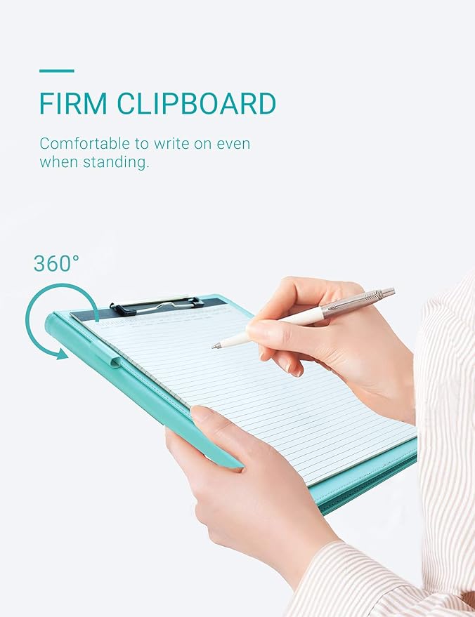 Clipboard Folder Padfolio, Writing Portfolio Faux Leather Clipboards with Cover for Legal Pad Holder Letter Size A4 8.5 x 11 for Business Conference Notepad Clip Boards (Pale Turquoise)-NeatNest
