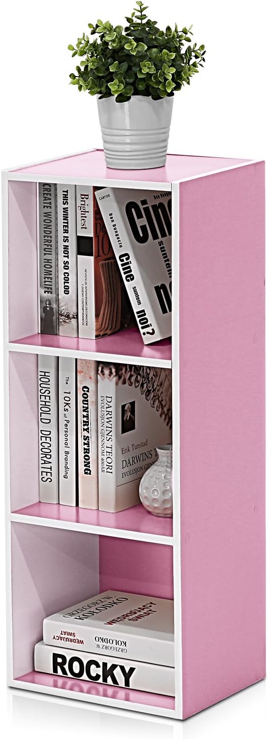 Furinno 3-Tier Open Shelf Bookcase, White/Pink 11003WH/PI-NeatNest