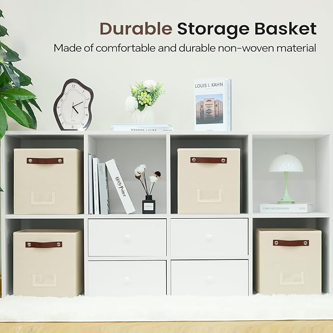 6-Pack Collapsible Fabric Storage Cubes with Handles & Label Holders, Closet Cube Home Organizer Bins (Beige, 10.5*10.5*11 inch)