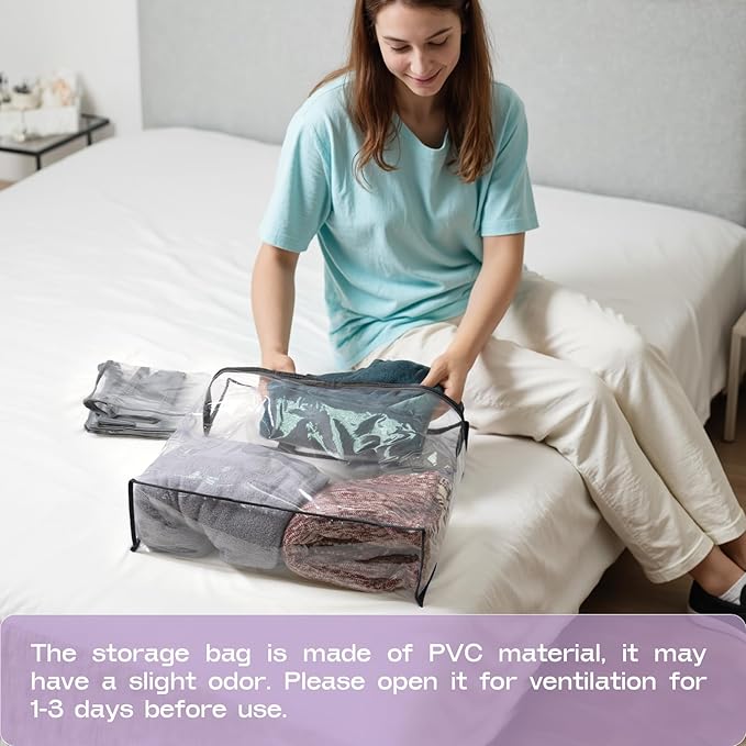 5PACK Clear Zippered Storage Bags for Clothes, 22L Closet Organizers Bag, and Blanket Storage Bags for Bedding, Linen, Blankets, Comforters, Clothing & Toys (Black)-NeatNest
