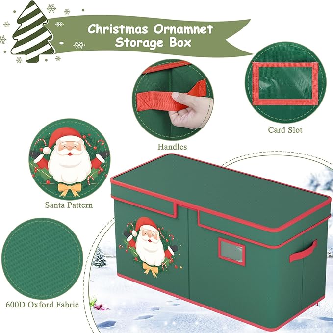 Christmas Ornament Storage Box Christmas Ornament Storage 128 Ornaments Slots 600D Oxford Material Christmas Ornaments Organizer Containers with Handles Holiday Organizer Storage Box-NeatNest