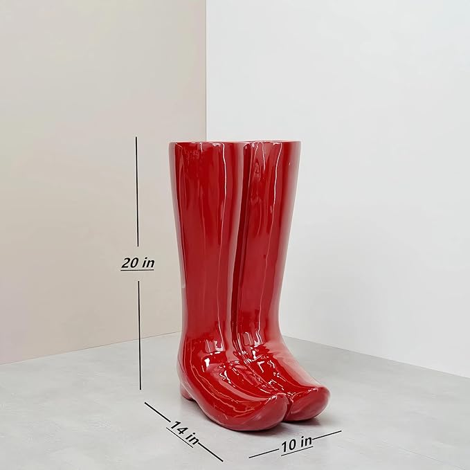 Ceramic Boot Umbrella Stand Boots Vase Freestanding Umbrella Bucket Ceramic Umbrella Rack Home Decor Piece for Home Decor, Office, Apartment, Hotel, Bars, Red-NeatNest