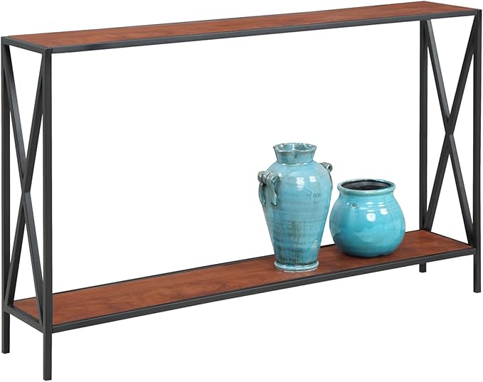 Convenience Concepts Tucson Console Table 47.25" - Modern Sofa Table with Storage Shelf, Entryway Hall Table for Living Room, Cherry/Black-NeatNest