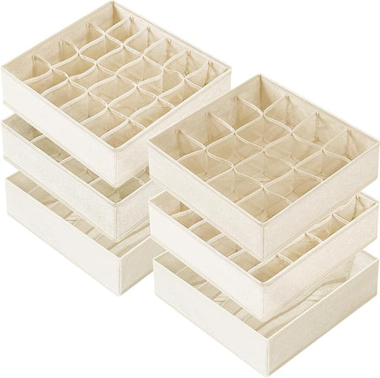 Criusia 6 Pcs Drawer Organizer Clothes - 90 Cells Closet Organizers and Storage for Baby Nursery - Washable Fabric Dresser Organizer Dividers for Sock Underwear Bra Dorm Room Essentials (Beige)-NeatNest