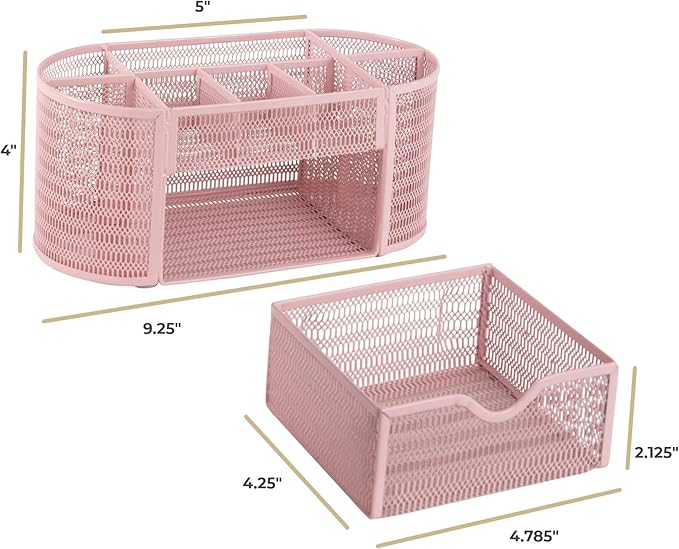 BLU MONACO Pink Desk Organizer – Strong Metal Construction, Office Supply Storage for Home or Office, Light Pink Desk Accessories-NeatNest