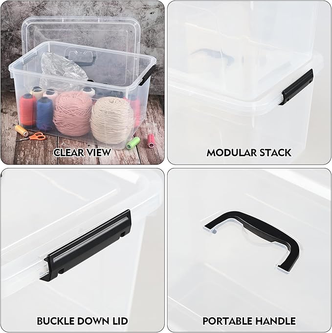 17.5 Quart Clear Storage Latch Box/Bins, 4-Pack Plastic Container with Handle and Lid