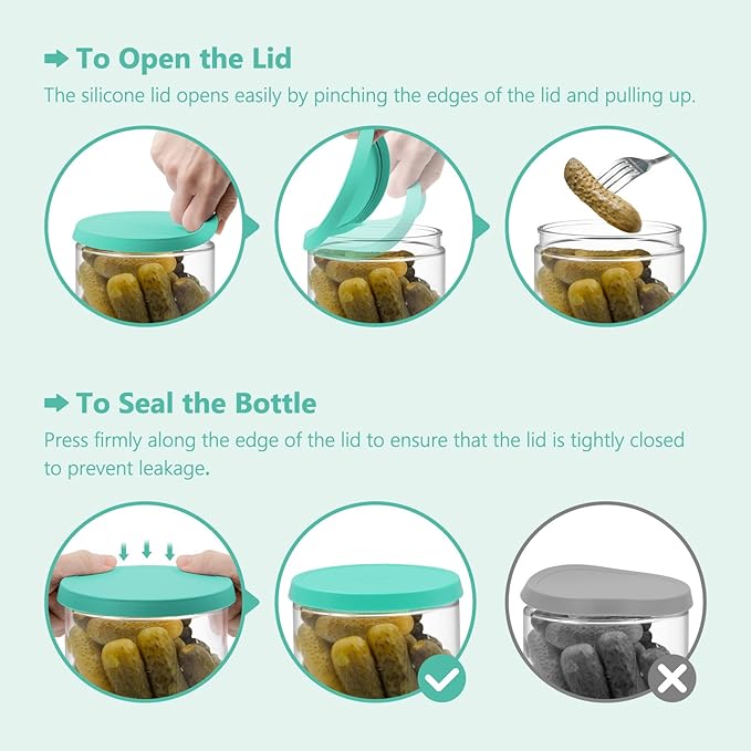 Glass Pickle Jar with Strainer for Pickle Lover - 50 oz Airtight Olive Container with Silicone Lids, Kitchen Organization Must-Have Versatile Hourglass Jar, BPA-Free, Dishwasher Safe (Green)