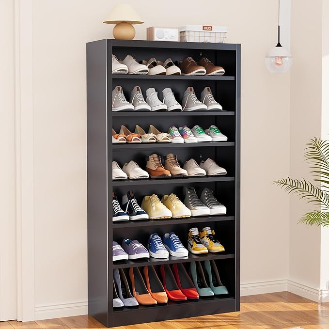 Shoe Cabinet,7 Tiers Heavy Duty Metal Freestanding Shoe Rack,55" Tall Shoe Cabinet with Open Storage for Entryway (Black, 7 Tier-55 H*27.6" W*11.8" D)-NeatNest