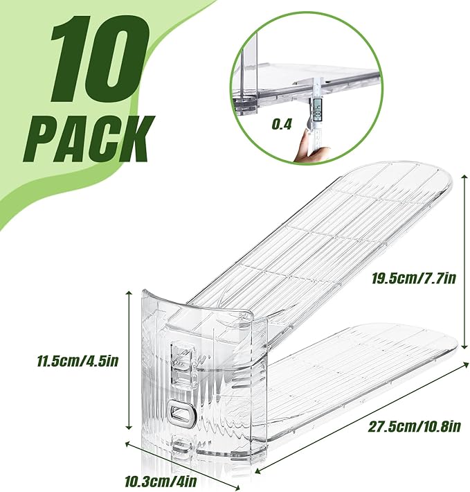 Clear Shoe Slot Organizer, 10 Pack Adjustable Shoe Slots Organizer for Closet Clear Shoe Stackers Shoe Rack Holder Shoe Space Savers for A Pair of Shoes(Transparent)-NeatNest