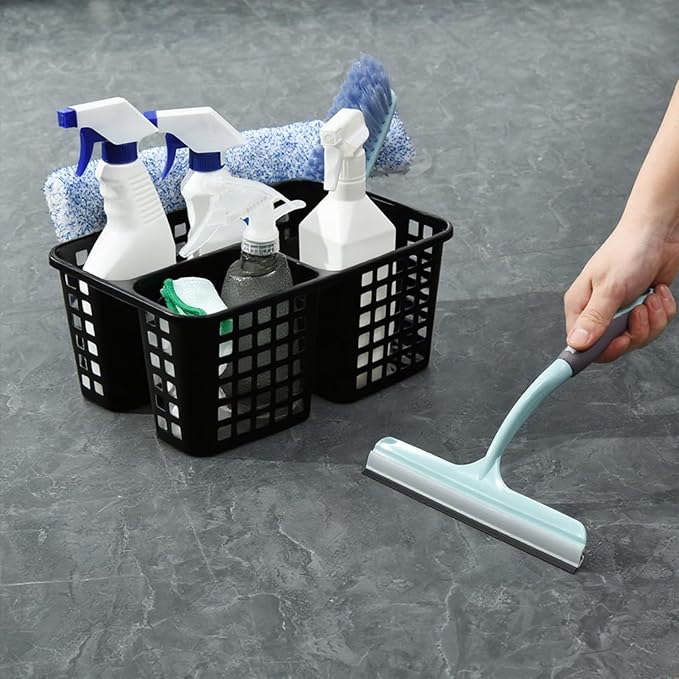 Haundry Plastic Shower Caddy Basket with 3 Compartments, Portable Divided Cleaning Supply Storage Organizer with Handle (Black)-NeatNest