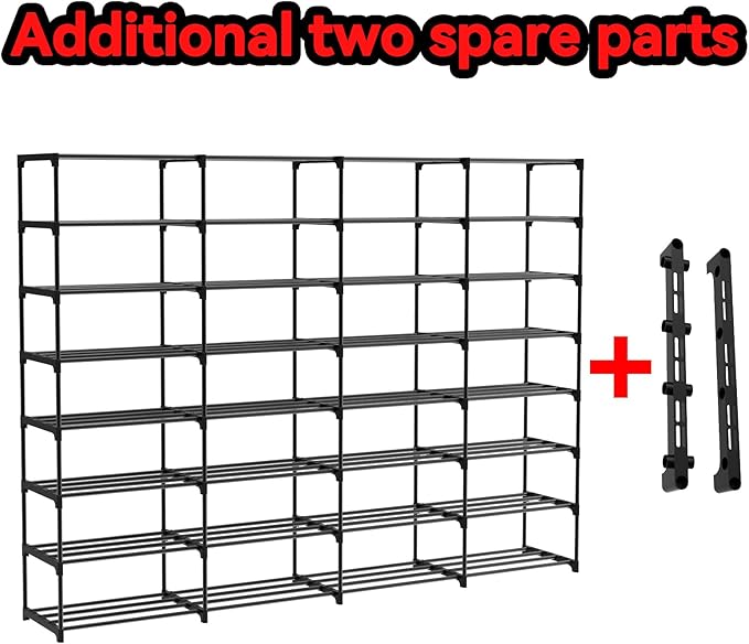 Large Shoe Rack Organizer, 4-Row 8-Tier Tall Shoe Storage Shelf for Closet, Entryway, Garage, Metal Free Standing Shoe Holder for 56-64 Pairs Shoes, Sturdy Stackable Shoe Stand for Bedroom-NeatNest