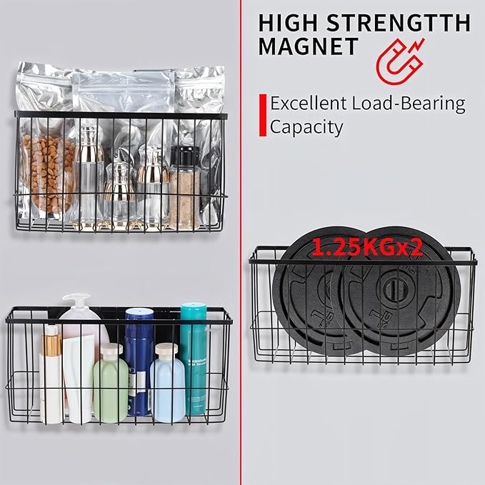 2 Pack Magnetic Basket Organizer Shelf Rack for Refrigerator Peg Board Office File Foil Plastic Food Wrap Spice Pegboard Holder