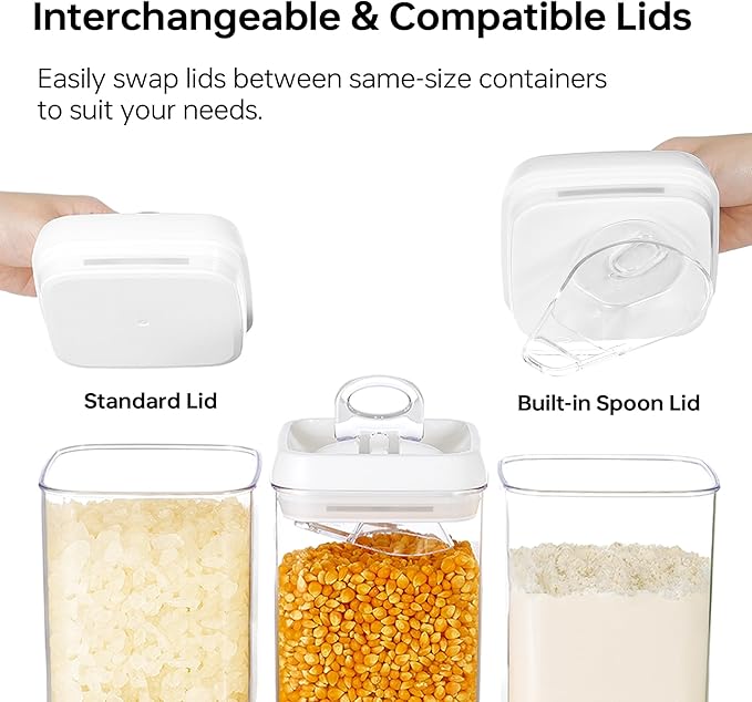 Felli Flip Tite Food Storage Container 5" LARGE 5pk Set + No Residue Label, Airtight Lid Easy Lock Top Stackable, Plastic Canister Jar for Pantry Kitchen Fridge Organizer Pasta Protein Powder Spice-NeatNest