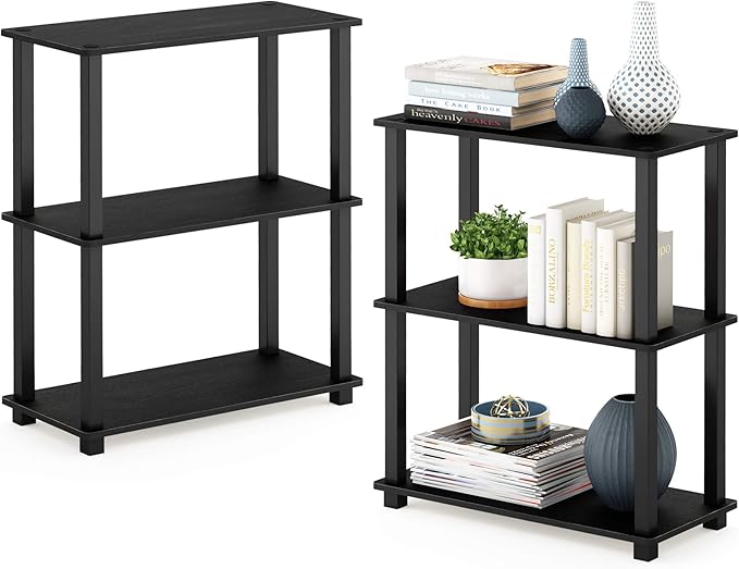 Furinno Turn-S-Tube 3-Tier Compact Multipurpose Shelf 2-Pack Americano/Black-NeatNest