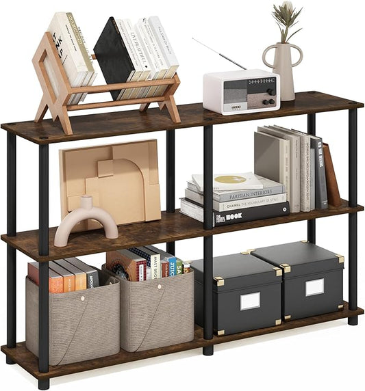 Furinno Turn-N-Tube 3-Tier Double Size Storage Display Rack, Amber Pine/Black
