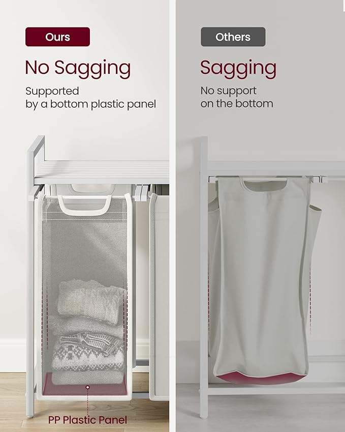 VASAGLE Laundry Hamper, Laundry Basket, Laundry Sorter with 3 Pull-Out and Removable Bags, Shelf, Metal Frame, 3 x 10.6 Gallons (40 L), 36.4 x 13 x 28.4 Inches, Cream White and Cloud White UBLH301W01-NeatNest