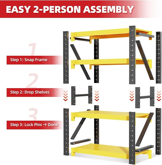 32" W Garage Shelving,4-Tier Heavy Duty Storage Shelves Unit with Adjustable Metal Shelf for Warehouse,Basement,Workshop,3000LBS,32" W x 20" D x 63" H,Black&Yellow-NeatNest