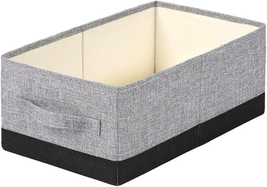 ALYER Collapsible Fabric Storage Organizer with Handles,Shelf Bins Box Container for Bedroom Office Closet Babies Nursery Toys Books Clothes (Gray&Black, 16.2" x 9.5" x 6.7")