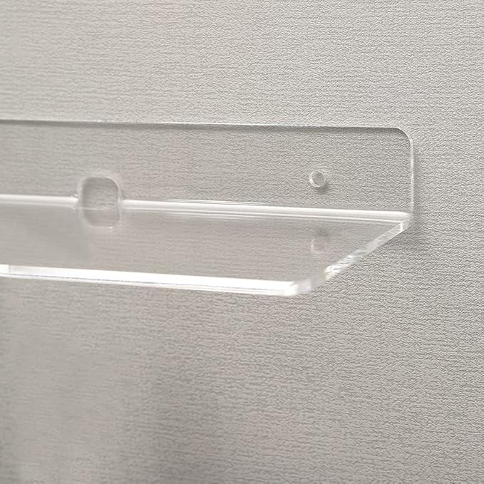 IEEK 4 PCS Clear Small Acrylic Floating Wall Shelves,9 Inch Adhesive Display Shelf for Nintendo Switch/Smart Speaker/Security Cameras/Action Figures,No Damage Expand Wall Space-NeatNest