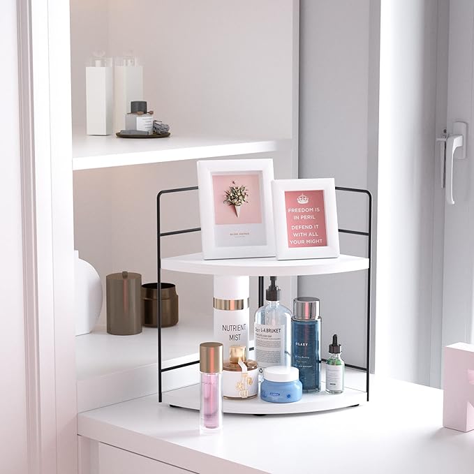 ZGO 2-Tier Bathroom Counter Organizer, Corner Skincare Organizers, Bathroom Organizer Countertop, Makeup Organizer for Vanity Storage, Bathroom Counter Storage(White)-NeatNest
