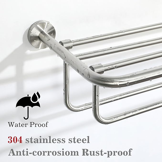 Alise Towel Rack for Bathroom,24 Inch Brushed Towel Holder for Lavatory,Towel Hanger with Double Towel Bars for Bath Wall,Wall Mount SUS304 Stainless Steel Towel Drying Storage Shelf,GYSJ9260-LS