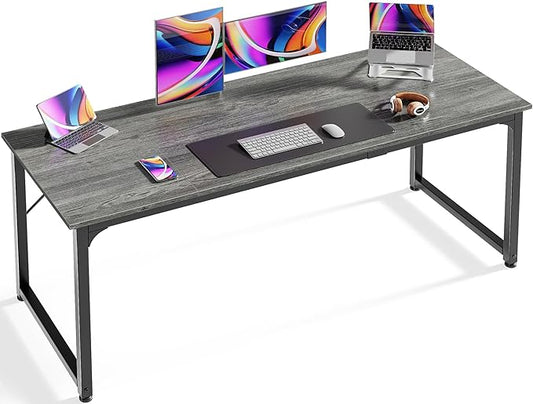 Huuger Computer Gaming Desk, 63 Inch Office Desk With Storage, Writing Work Surface for Home Office, Study, Modern Simple Style, Large Legroom, Metal Frame, Grey-NeatNest