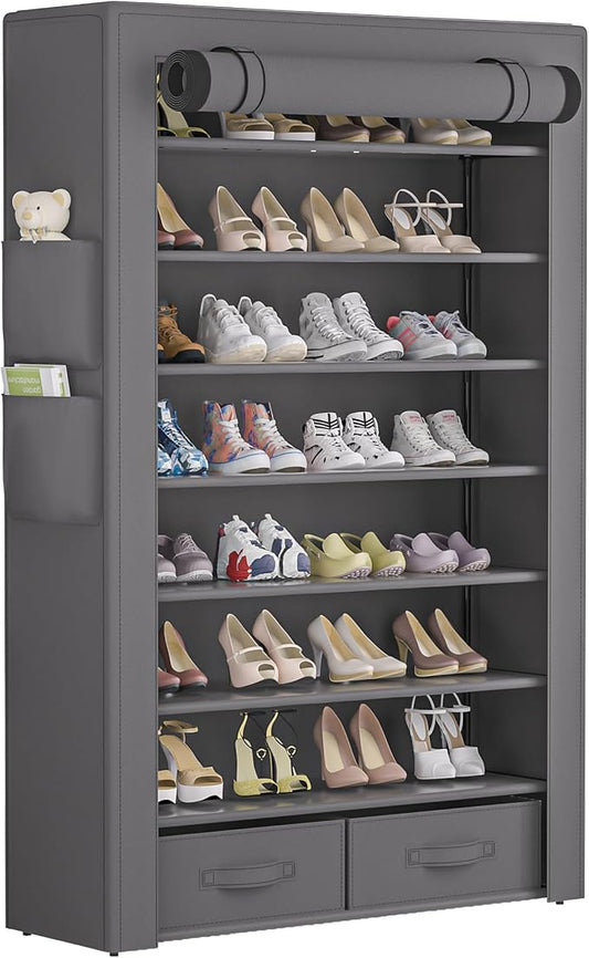 Shoe Rack Storage Cabinet 32 Pairs Organizer Shelf Tall for Shoes Large Free Standing Racks Vertical Shoe Holder Stand with Cover Two Boxes Closet-NeatNest