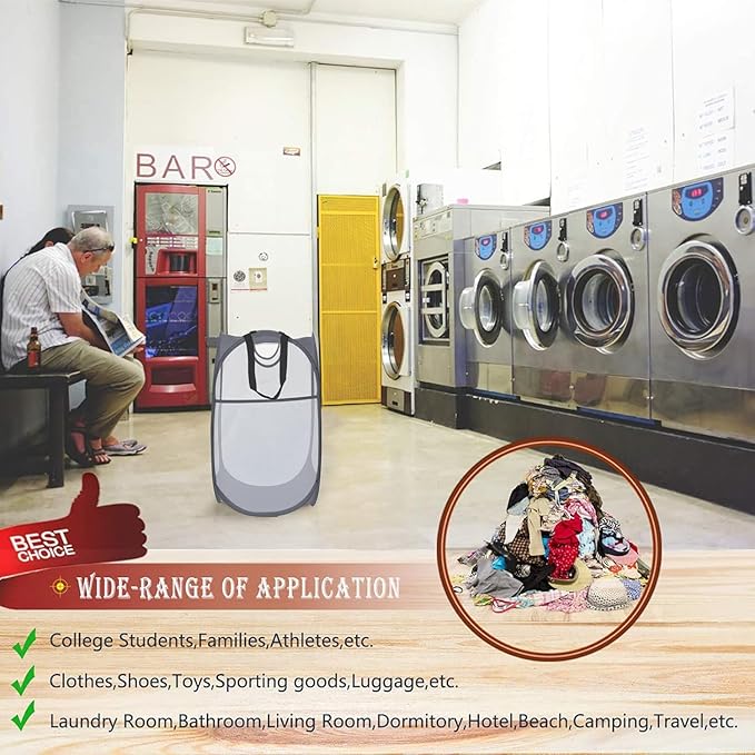 HOUSE AGAIN 2 Pcs Pop Up Laundry Hamper, Strong Mesh Laundry Baskets Collapsible, Hamper with Handles and Side Pocket, Portable Foldable Dirty Clothes for Dorm, Laundry room and Travel Storage, Grey-NeatNest