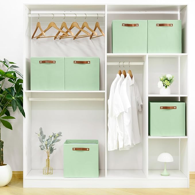 6-Pack Collapsible Fabric Storage Cubes with Handles & Label Holders, Closet Cube Home Organizer Bins (Sage Green, 13 x 13 x 13 inch)