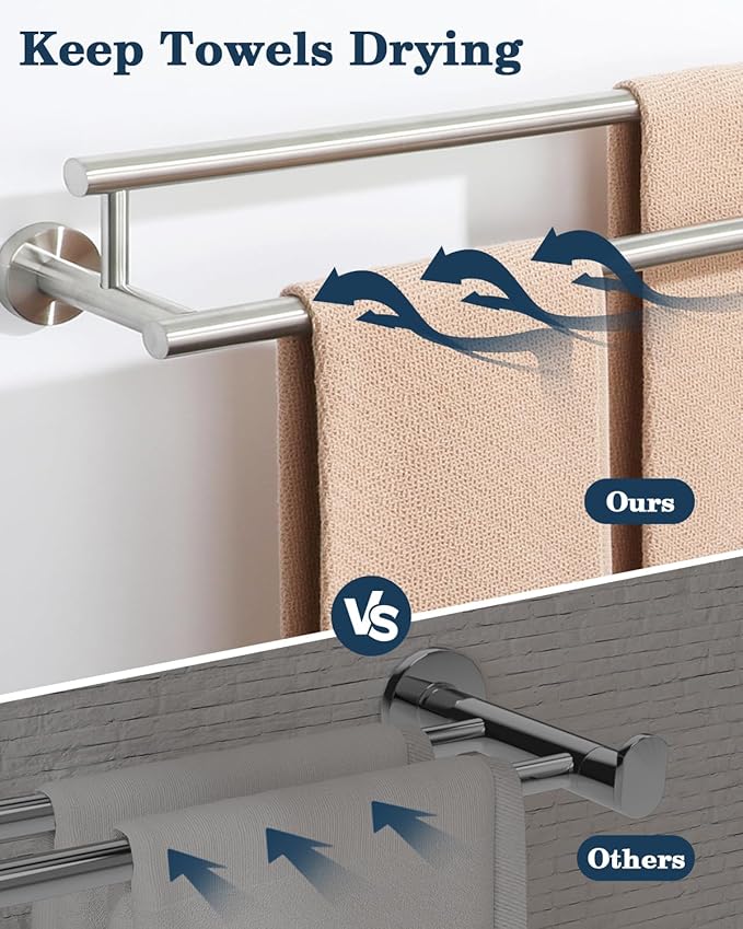Alise Double Bath Towel Bars,20 Inch Towel Racks for Bathroom Wall Mounted,SUS304 Stainless Steel Towel Holder,Space-Saving Towel Hanger,Modern Decor Towel Rod,Brushed Nickel Towel Rail,GYT6902-500-LS