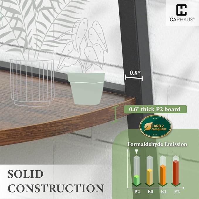 CAPHAUS Tall Corner Shelf Stand, 6-Tier Display Shelves, Ladder Corner Wood Storage Plant Bookshelf with Metal Frame, Versatile Shelving Unit Bookcase for Home Office Space, Rustic Oak-NeatNest