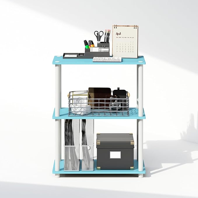 Furinno Turn-N-Tube 3-Tier Multipurpose Compact Bookcase, Light Blue/White-NeatNest