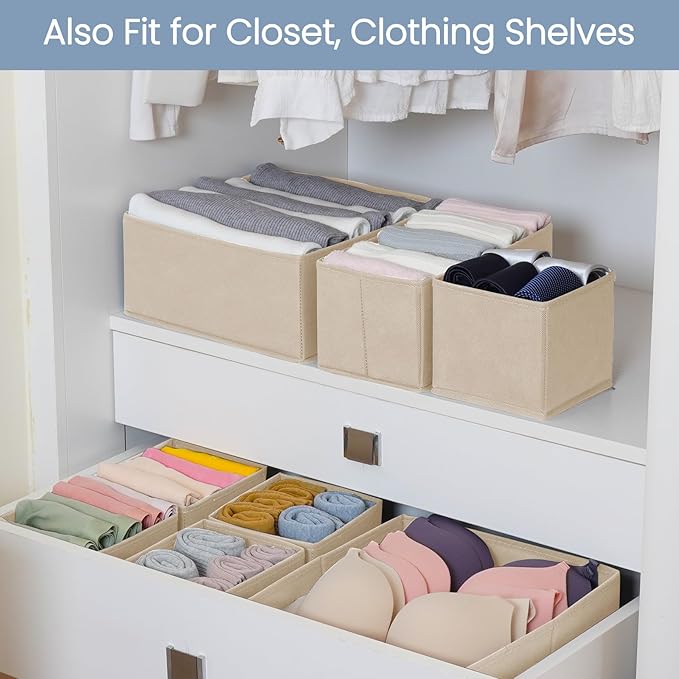 Criusia Drawer Organizer Clothes,16 Pack Underwear Drawer Organizers, Foldable Closet Organizers and Storage Dresser Drawer Dividers Clothing Organizer for Clothes, Socks, Scarves, Bra, Ties (Beige)-NeatNest