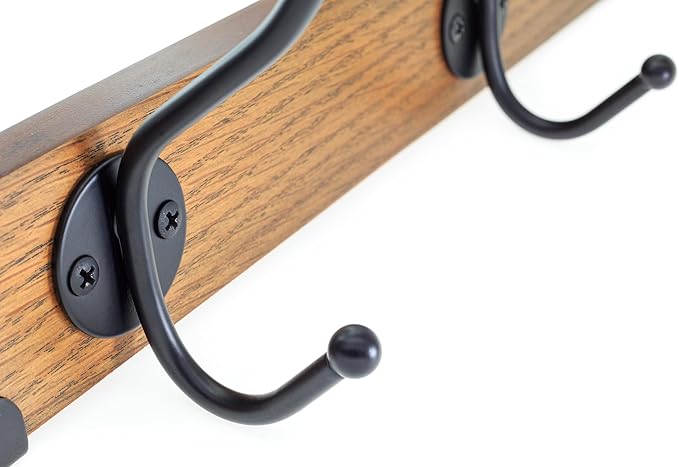 creathome Dual-Purpose Wooden Hanger with 3 Round Hooks Classic Color, Behind/Over The Door Towel Rack for Bathroom, Heavy Duty Wall Mounted Coat Rack, No Drilling