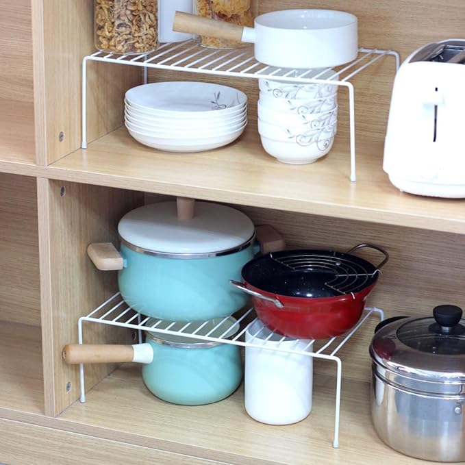 iPEGTOP Set of 6 Kitchen Cabinet Shelf Organizer, Medium (13 x 9.4 Inch) Bathroom Cabinet Organization Wire Shelf Rack, Rustproof Storage Space Saver Shelves for Countertops Pantries Utensils -White-NeatNest