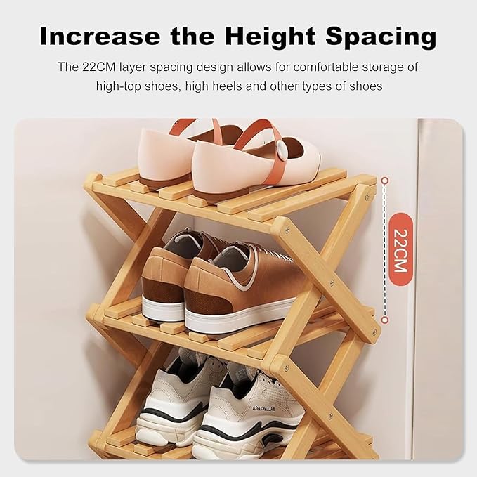 YYW Bamboo Shoe Rack for Entryway, Free Standing Shoe Racks Shelf Closet, Widen Foldable Vertical Shoe Storage Organizer for Living Room-NeatNest