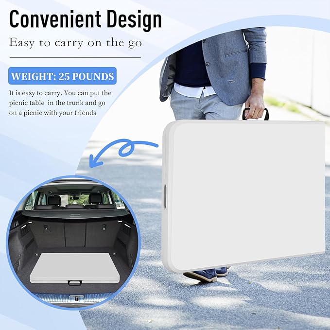 6ft Folding Table, Heavy Duty Foldable Table with Handle, Portable Fold-in-Half Utility Tables for Indoor & Outdoor Use Perfect for Camping BBQ Party Wedding Market Events, White-NeatNest