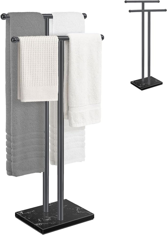 Freestanding Towel Rack with Marble Base,2-Tier Standing Towel Racks for Bathroom,Stable BathTowel Holder for Bathroom Accessories, Black