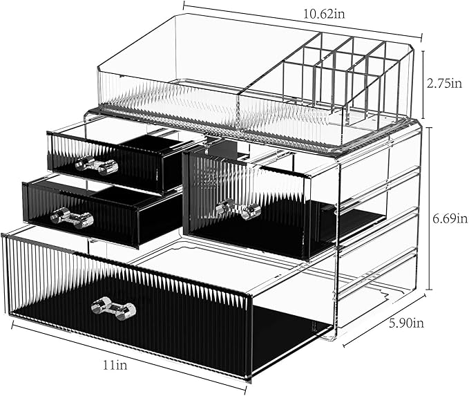 ZHIAI Stackable Storage Drawer, Acrylic Organizer, Cosmetic Organizer for Dresser, Vanity, Kitchen Cabinet, Bathroom, Under Sink, Home Organization and Storage (1 Top 3 Drawers)-NeatNest