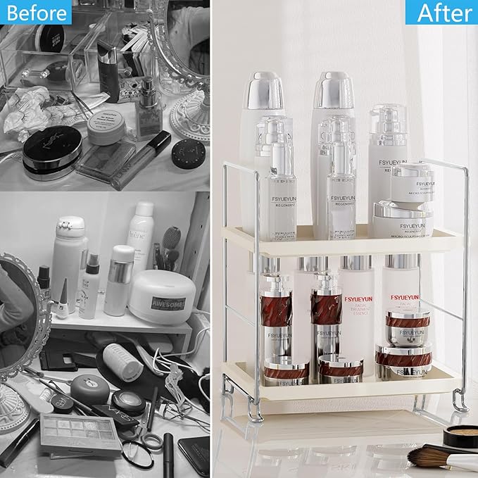 FSyueyun 2-Tier Bathroom Countertop Organizer, Tool-Less Installation Premium Plastics Makeup Shelf Organizer Perfume Skincare for Dresser Vanity Tray Organizers and Storage (Sliver)-NeatNest