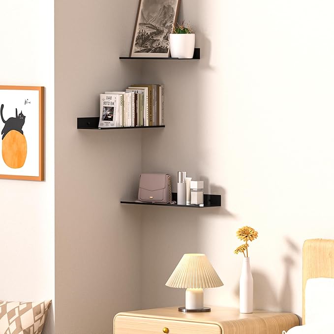 Floating Shelves for Wall Set of 3, Black Metal Wall Shelves for Bathroom 11.8/13.8/15.7 in, Modern Small Adhesive Shelf for Living Room, Bedroom, Office, Kitchen-NeatNest