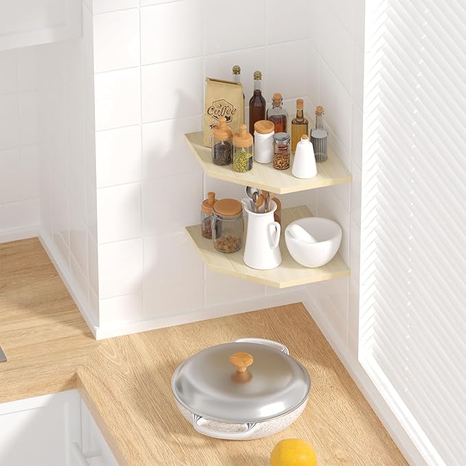JJL Corner Shelving, Set of 2 Floating Wall Shelf for Wall Organizer Storage, Easy-to-Assemble, Floating Shelf for Boys Room Décor, Modern Home Decor(14.76in Light White)-NeatNest