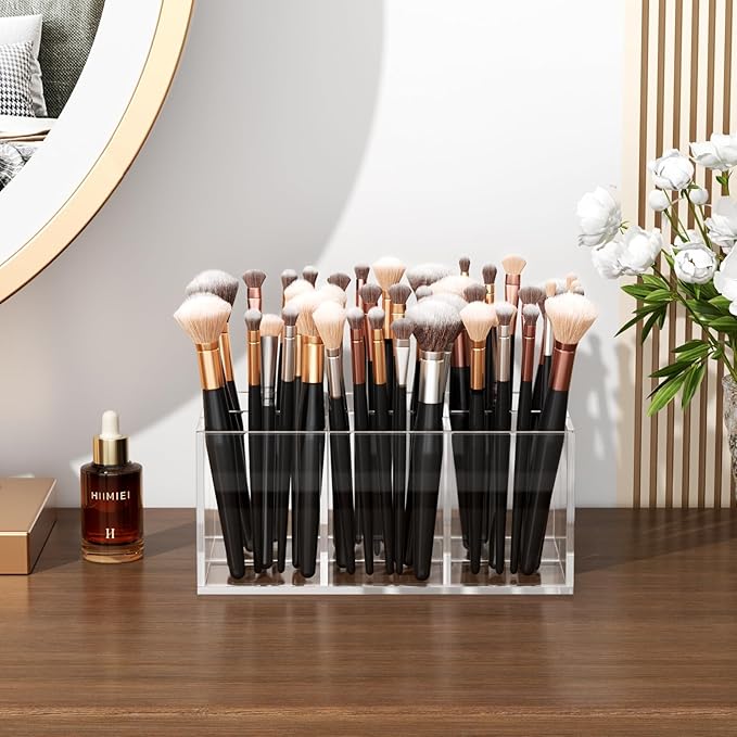 HIIMIEI Clear Makeup Brush Holder Organizer Acrylic 6-Slots Cosmetic Brushes Storage Organizer for Vanity Countertop-NeatNest