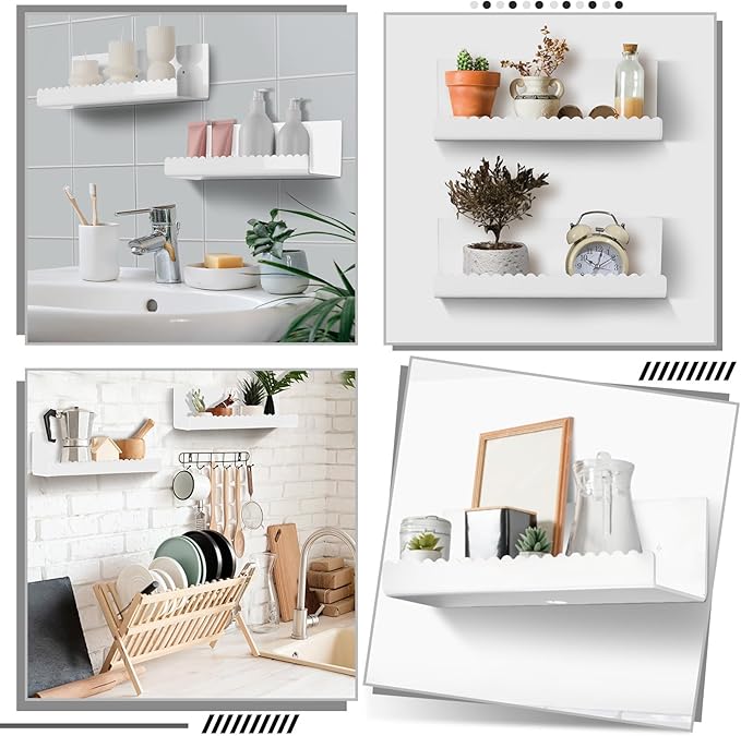 2 Pack Acrylic Wall Floating Shelves, White Adhesive Organizer, 11.8“ Acrylic Floating Bookshelves, Wall Display Shelve for Bedroom, Gaming Room, Living Room, Bathroom, Office-NeatNest
